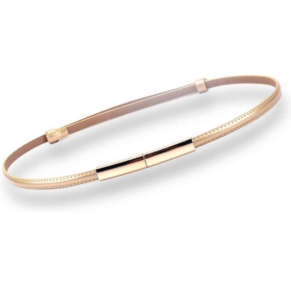 NEW Womens Skinny Dress Belt Gold Patent Leather Stylish Casual Work Formal